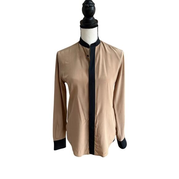 Ralph Lauren Black Label Silk Shirt Tan Black Trim Women’s 2